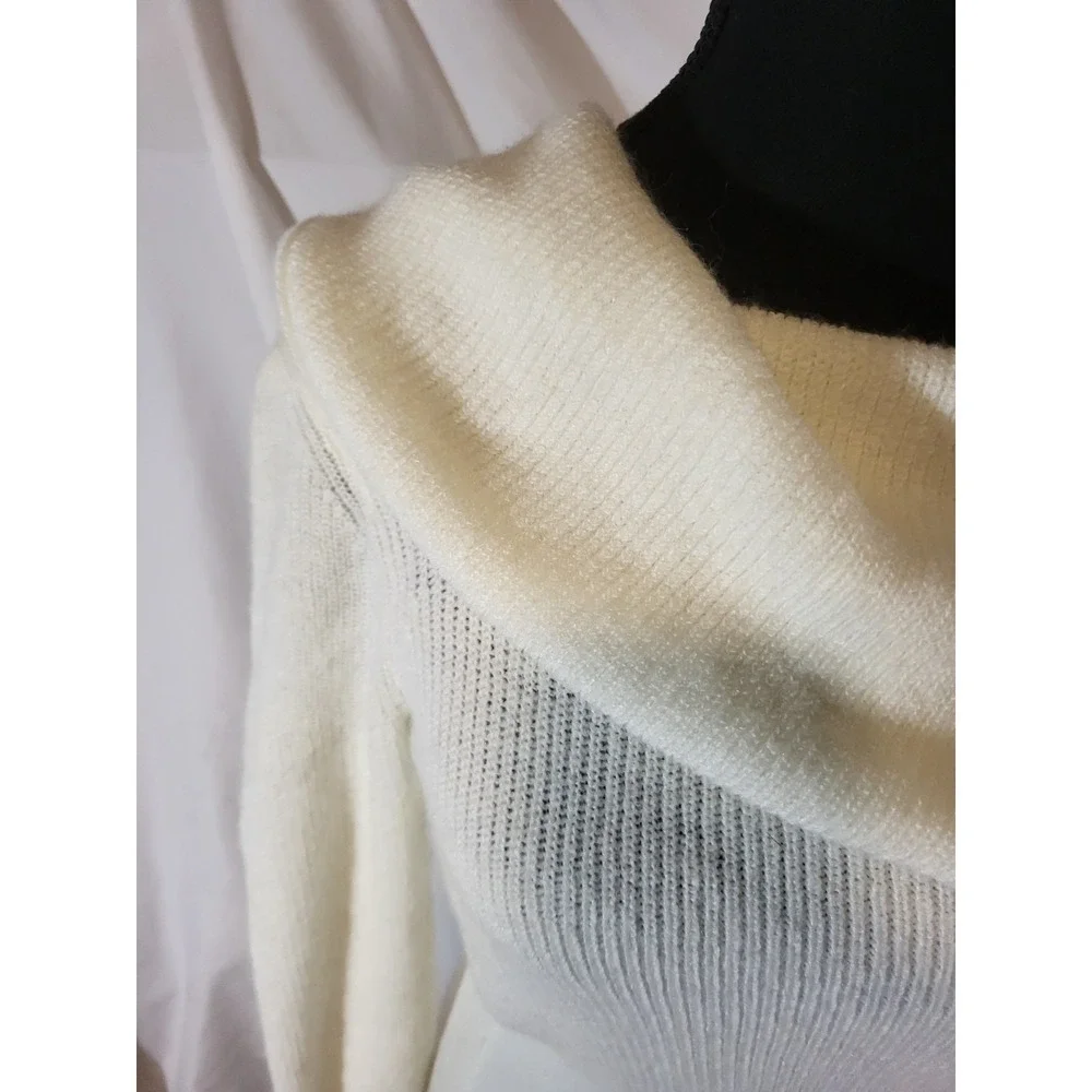 Jacquemus 100% Cotton Cowl Neck Bodycon Sweater Dress Size Small Cream Ivory